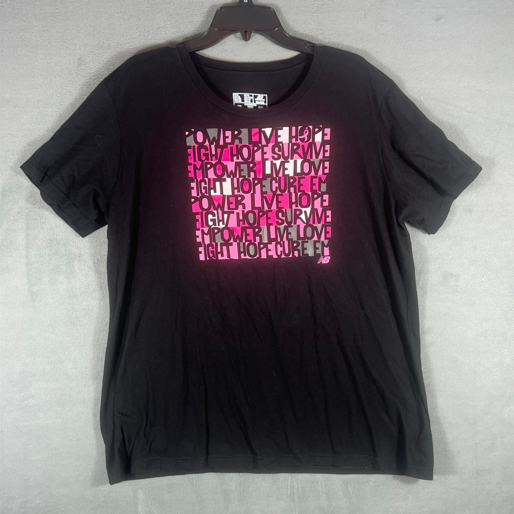 New Balance Womens T Shirt US-2XL Black Graphic Breast Cancer Awareness Tee